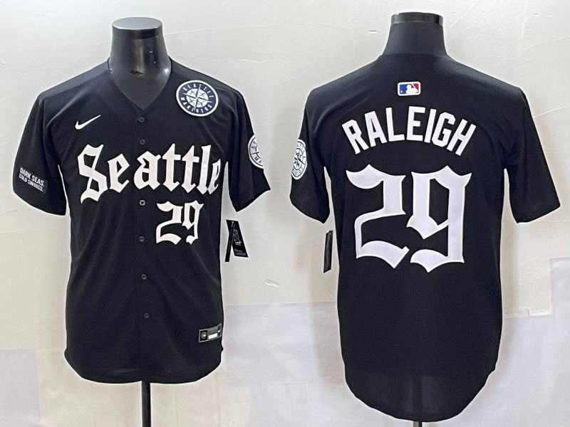 Men 2025 Seattle Mariners #29 Raleigh Black Five generations Joint Name Nike MLB Jersey style 62341->seattle mariners->MLB Jersey